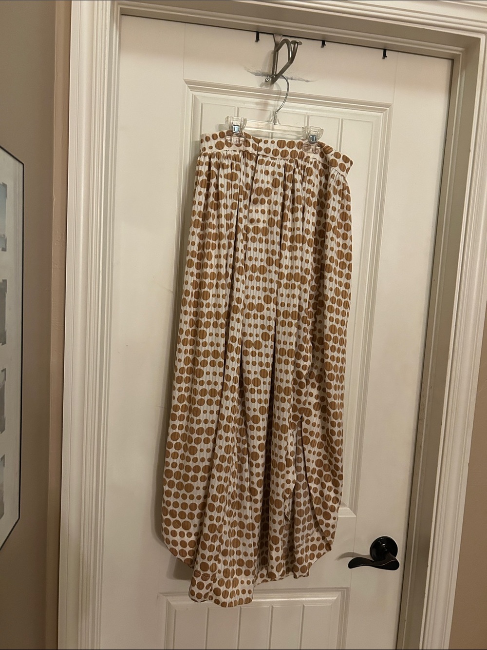 Forever 21 Cream palazzo pants with Brown Polka Dots